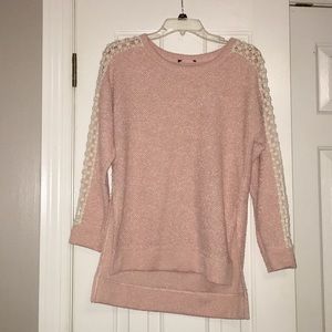 Delias/Jessica Simpson pink and white lace sweater